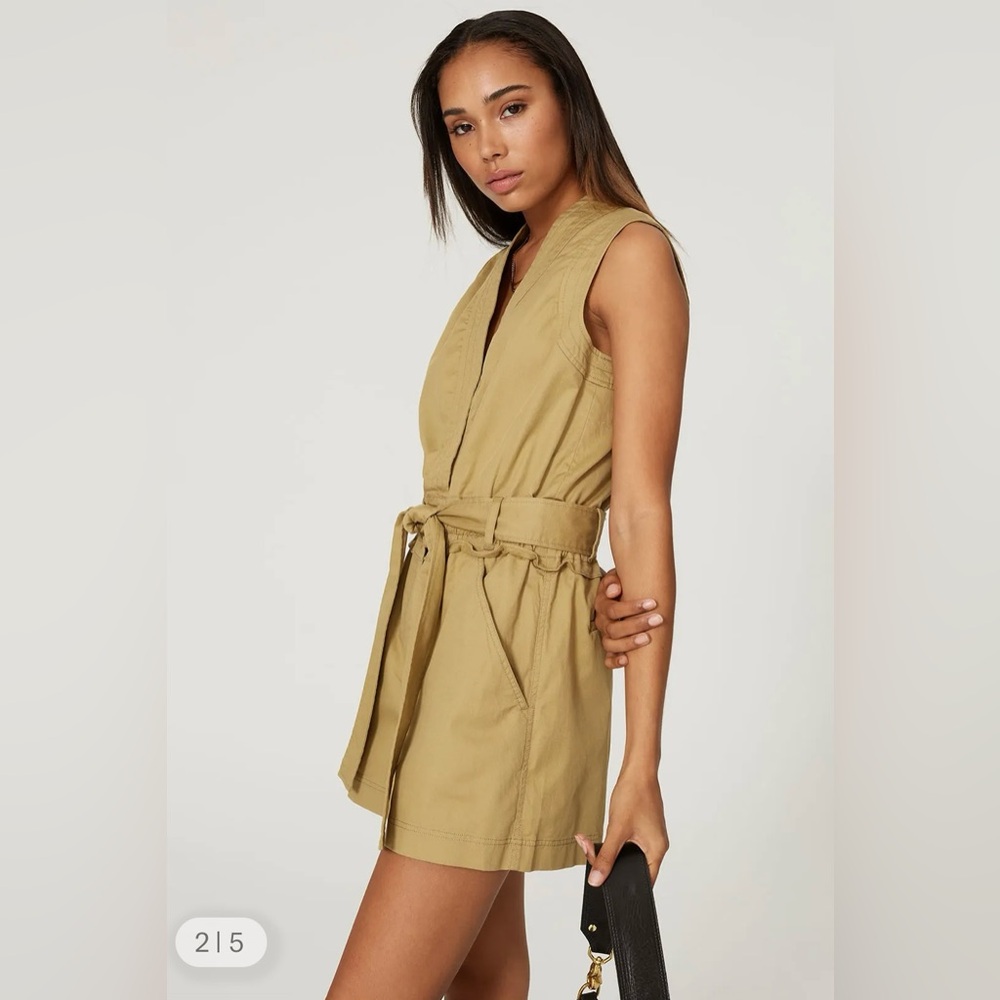 $398 DEREK LAM COLLECTIVE Cotton Sleeveless Belted Romper, Khaki/Tan, 38/XS, EUC